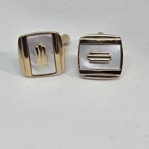 Gold Tone Faux Mother of Pearl Square Cuff Links